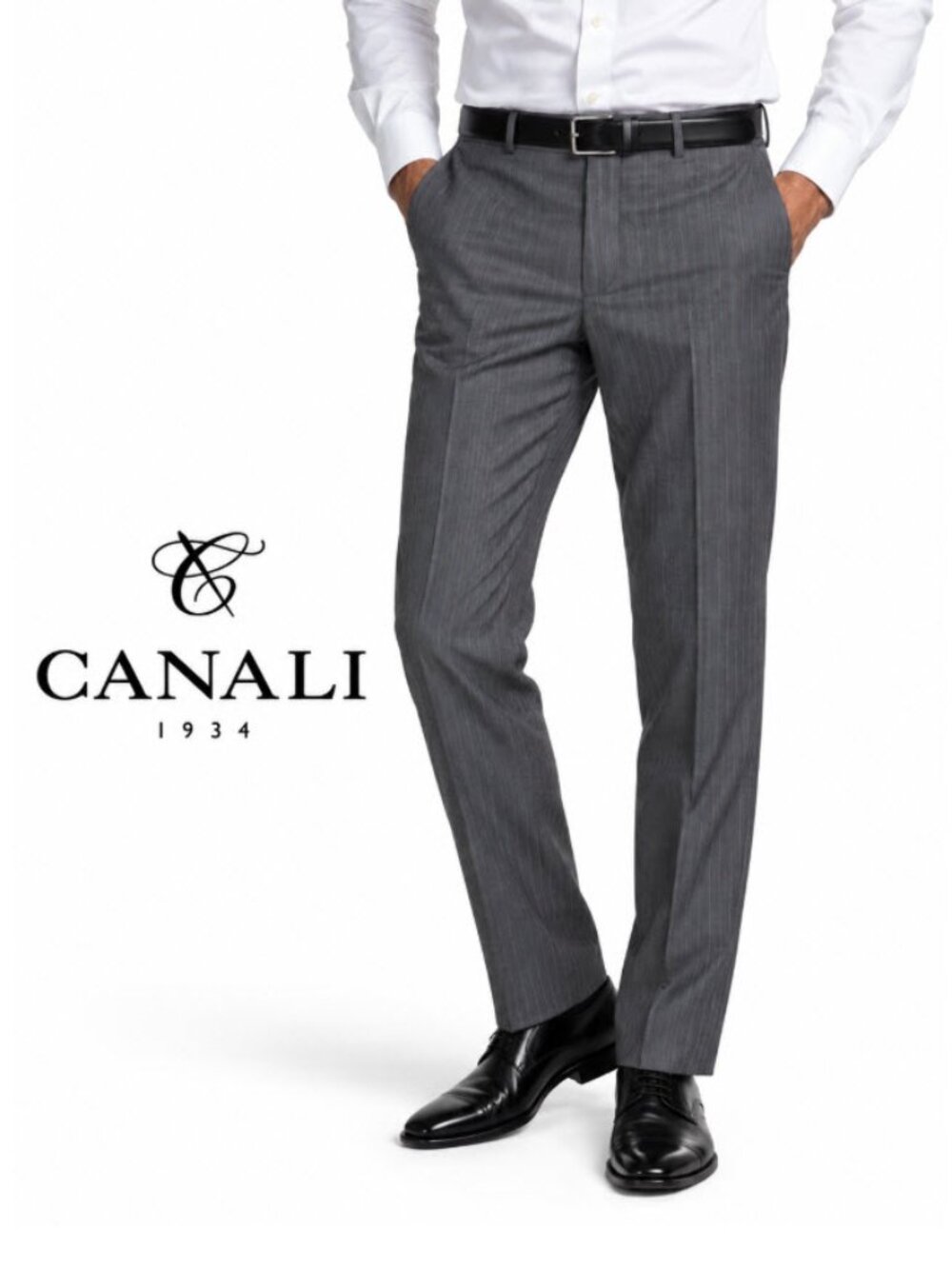 Canali Grey Blue Pinstripe Wool Dress Trousers Flat Front EUR 54 US 38 Men’s